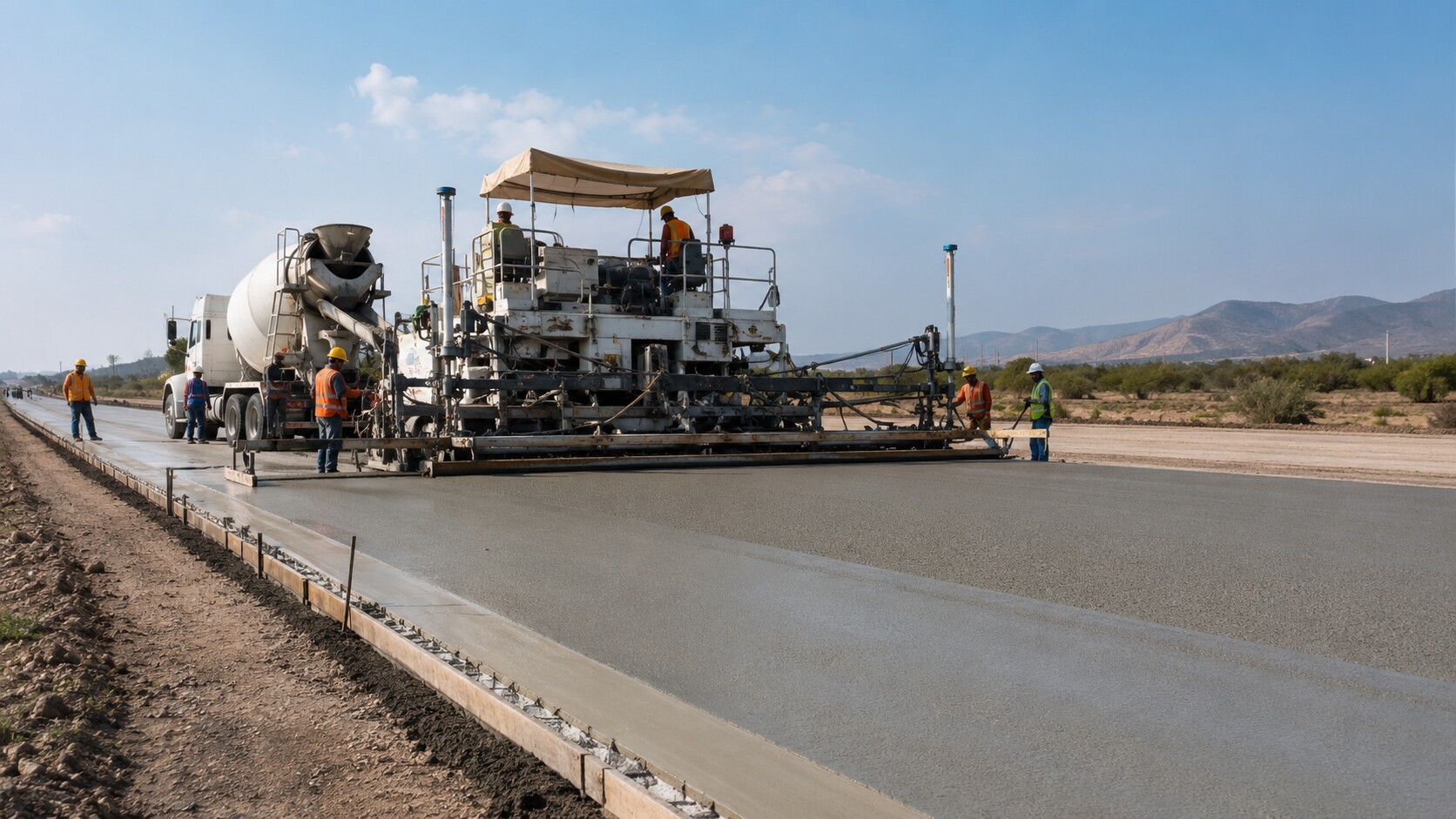 Ejecución de pavimento de concreto con maquinaria especializada